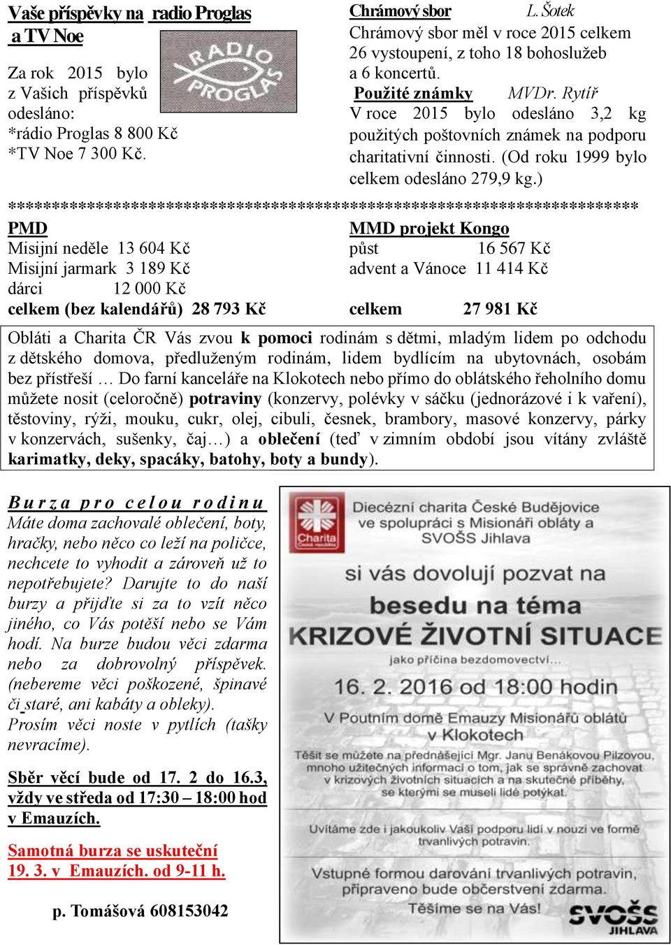 Rytíř V roce 2015 bylo odesláno 3,2 kg použitých poštovních známek na podporu charitativní činnosti. (Od roku 1999 bylo celkem odesláno 279,9 kg.