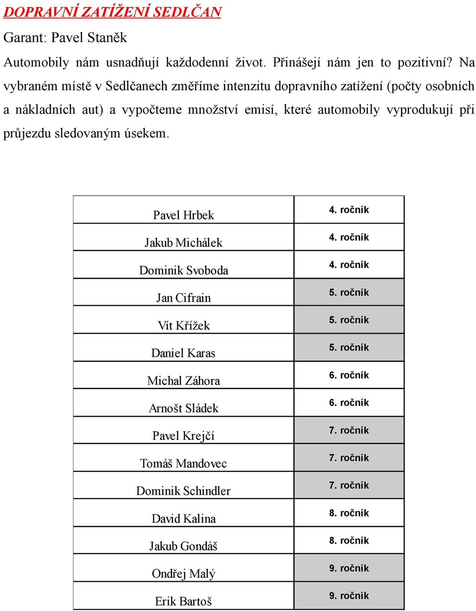 emisí, které automobily vyprodukují při průjezdu sledovaným úsekem.