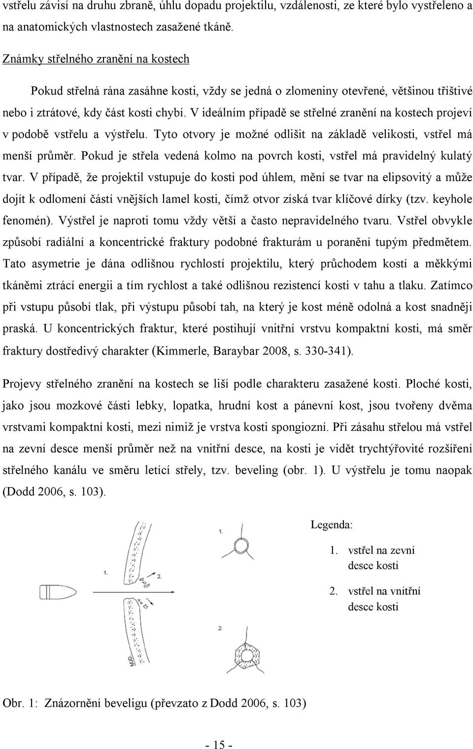 V ideálním případě se střelné zranění na kostech projeví v podobě vstřelu a výstřelu. Tyto otvory je možné odlišit na základě velikosti, vstřel má menší průměr.