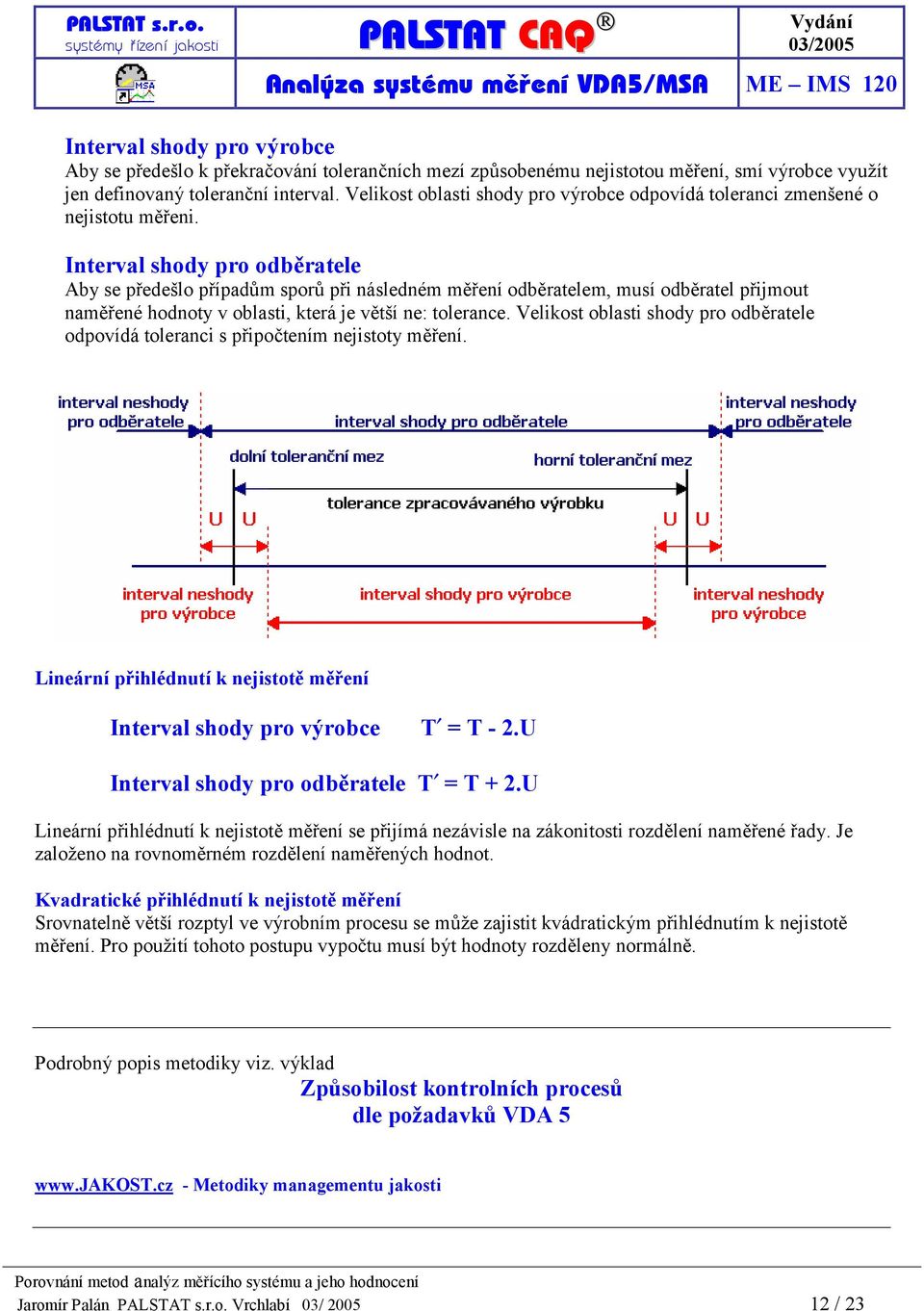 Interval shody pro odběratele Aby se předešlo případům sporů při následném měření odběratelem, musí odběratel přijmout naměřené hodnoty v oblasti, která je větší ne: tolerance.