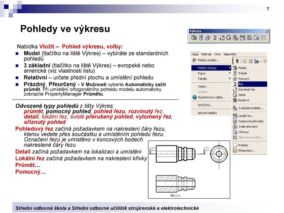 Při umístění ortogonálního pohledu modelu automaticky zobrazíte PropertyManager Průmětu.