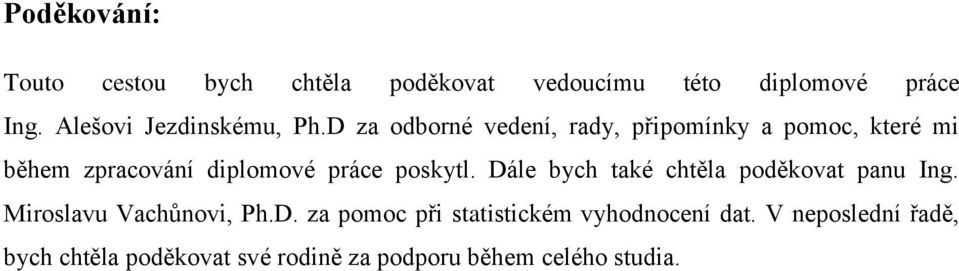 D za odborné vedení, rady, připomínky a pomoc, které mi během zpracování diplomové práce poskytl.