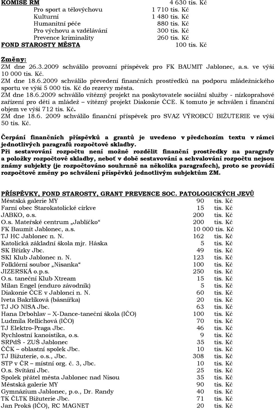 Kč do rezervy města. ZM dne 18.6.2009 schválilo vítězný projekt na poskytovatele sociální služby - nízkoprahové zařízení pro děti a mládež vítězný projekt Diakonie ČCE.