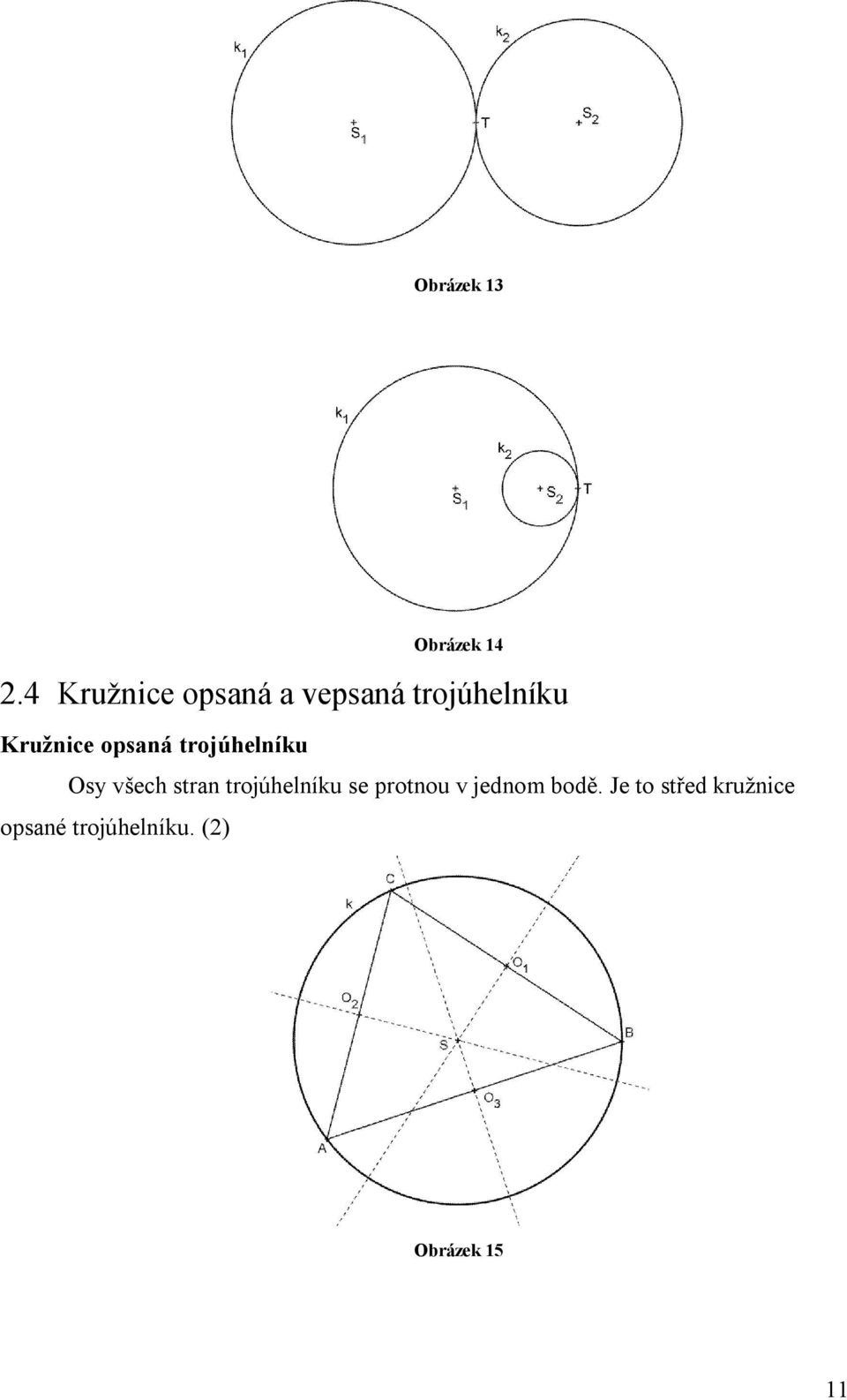 opsaná trojúhelníku Osy všech stran trojúhelníku se