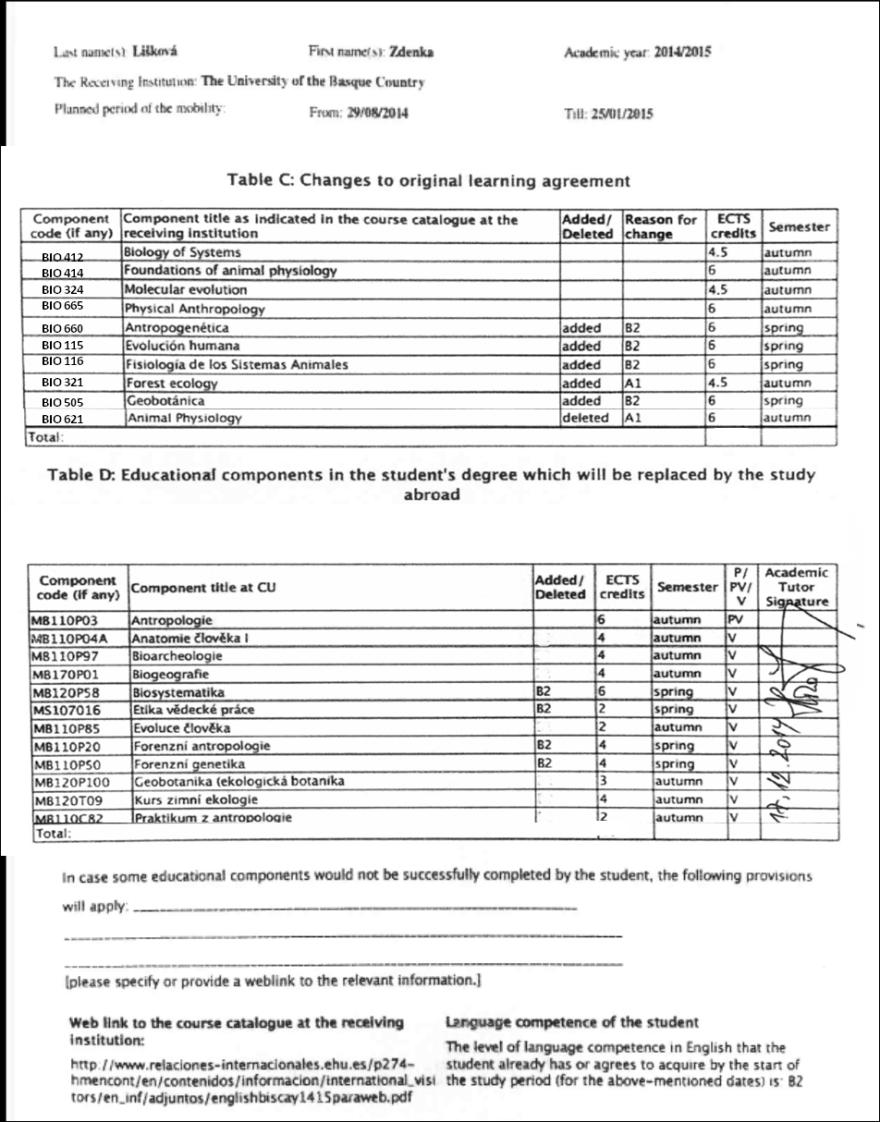 Studentská mobilita OUT - Studies Změny studijního plánu/prodloužení formulář PřF UK + Aplikace Změny v zahraničních předmětech added/deleted - v případě prodloužení studijního pobytu musí být