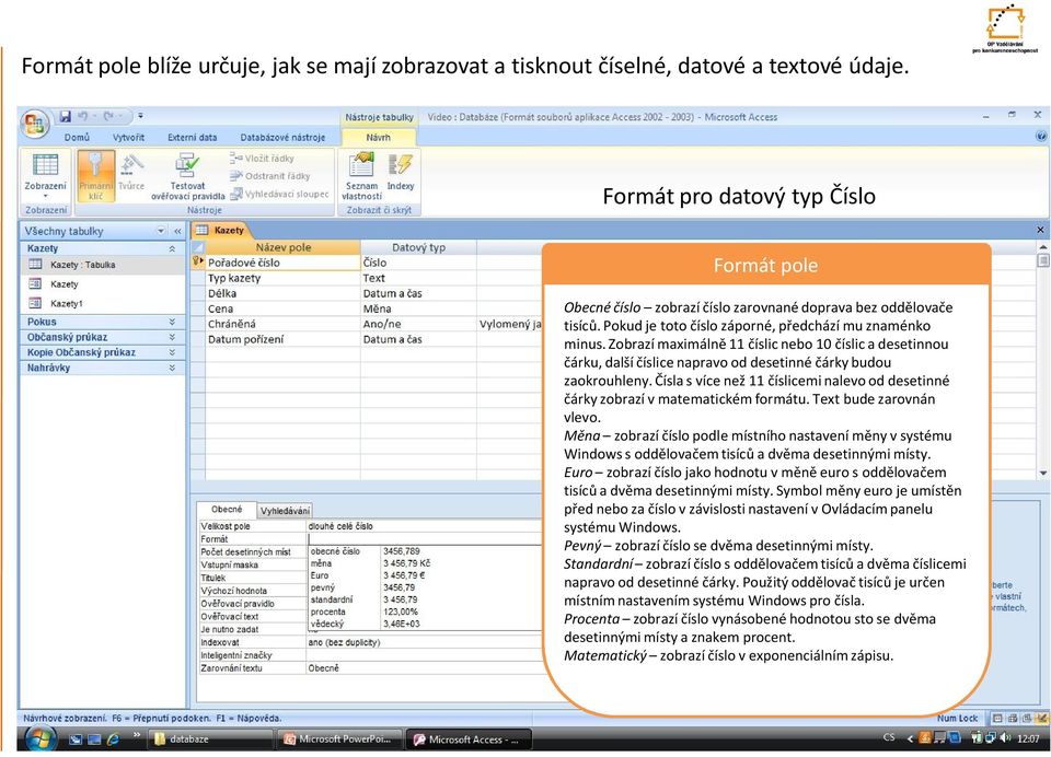 Čísla s více než 11 číslicemi nalevo od desetinné čárky zobrazí v matematickém formátu. Text bude zarovnán vlevo.