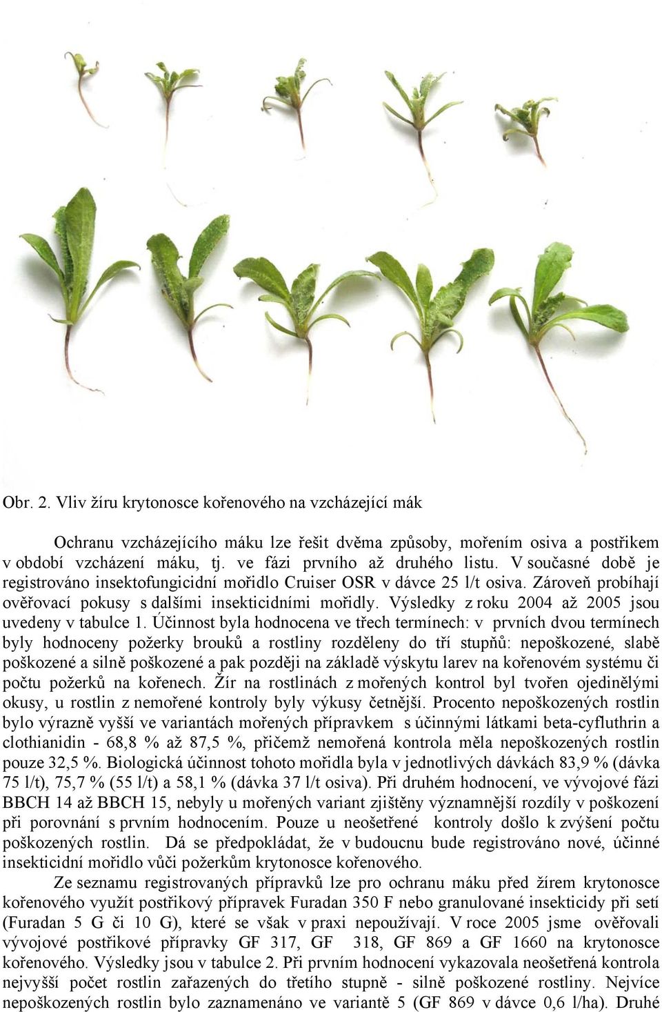 Výsledky z roku 2004 až 2005 jsou uvedeny v tabulce 1.