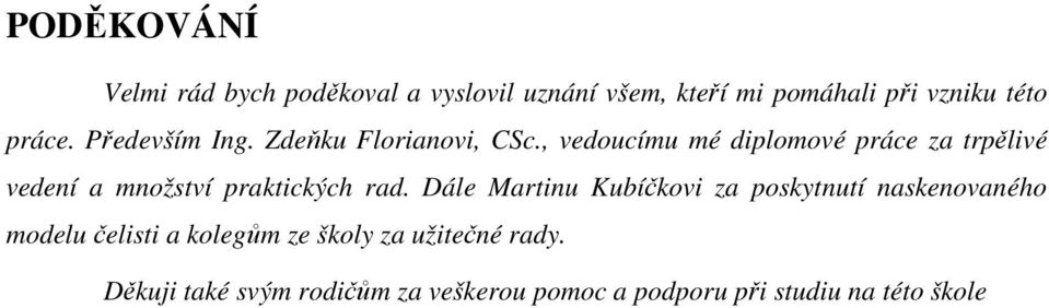 , vedoucímu mé diplomové práce za trpělivé vedení a množství praktických rad.