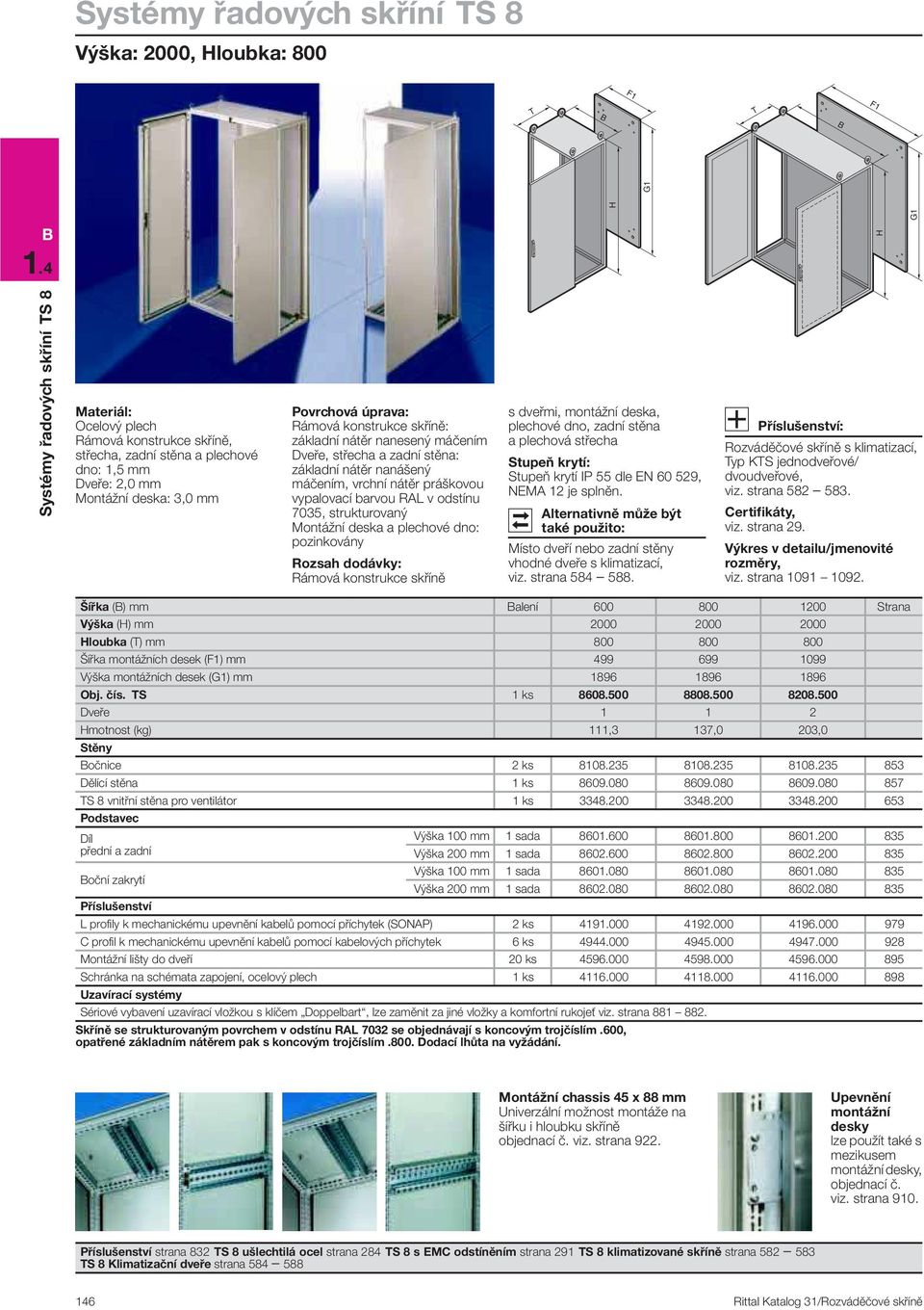 Šířka () mm alení 600 800 1200 Strana Výška () mm 2000 2000 2000 loubka () mm 800 800 800 Šířka montážních desek () mm 499 699 1099 Výška montážních desek () mm 1896 1896 1896 Obj. čís. S 1 ks 8608.