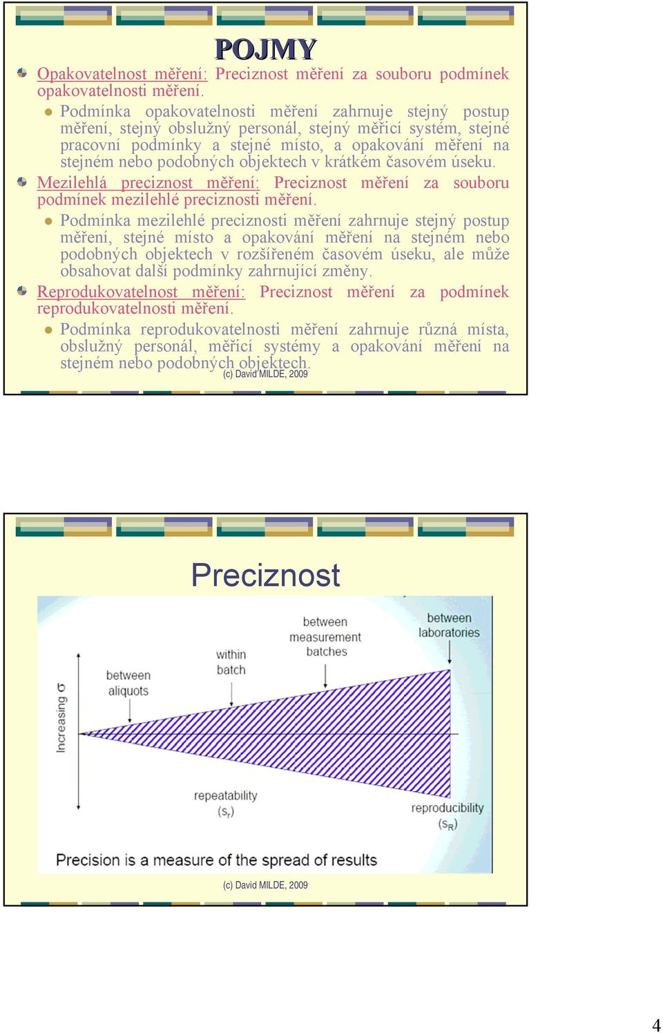 objektech v krátkém časovém úseku. Mezilehlá preciznost měření: Preciznost měření za souboru podmínek mezilehlé preciznosti měření.