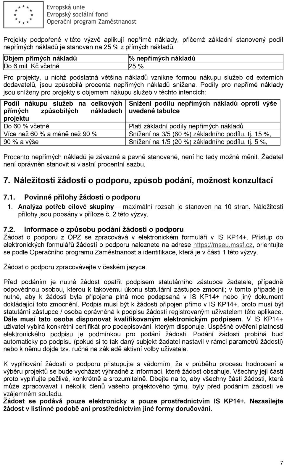 Podíly pro nepřímé náklady jsou sníženy pro projekty s objemem nákupu služeb v těchto intencích: Podíl nákupu služeb na celkových přímých způsobilých nákladech projektu Snížení podílu nepřímých