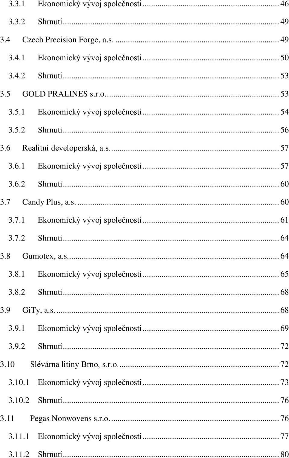 8 Gumotex, a.s... 64 3.8.1 Ekonomický vývoj společnosti... 65 3.8.2 Shrnutí... 68 3.9 GiTy, a.s.... 68 3.9.1 Ekonomický vývoj společnosti... 69 3.9.2 Shrnutí... 72 3.10 Slévárna litiny Brno, s.r.o.... 72 3.10.1 Ekonomický vývoj společnosti... 73 3.