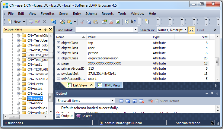 Pro upřesnění názvů atributů a dalšího nastavení může být užitečné použít některý softwarový LDAP browser, který
