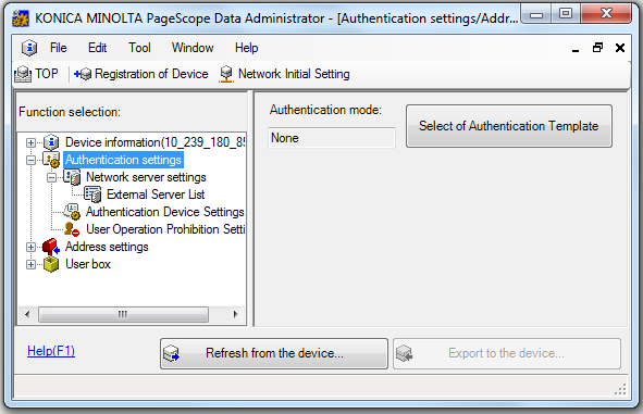 12 Nastavení přes PS Data Administrator Nastavení lze provést také prostřednictvím aplikace PageScope Data Administrator. Aplikace je k dispozici ke stažení na stránkách www.konicaminolta.cz.