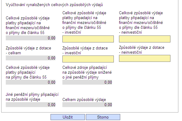 Záložka Financování žádosti