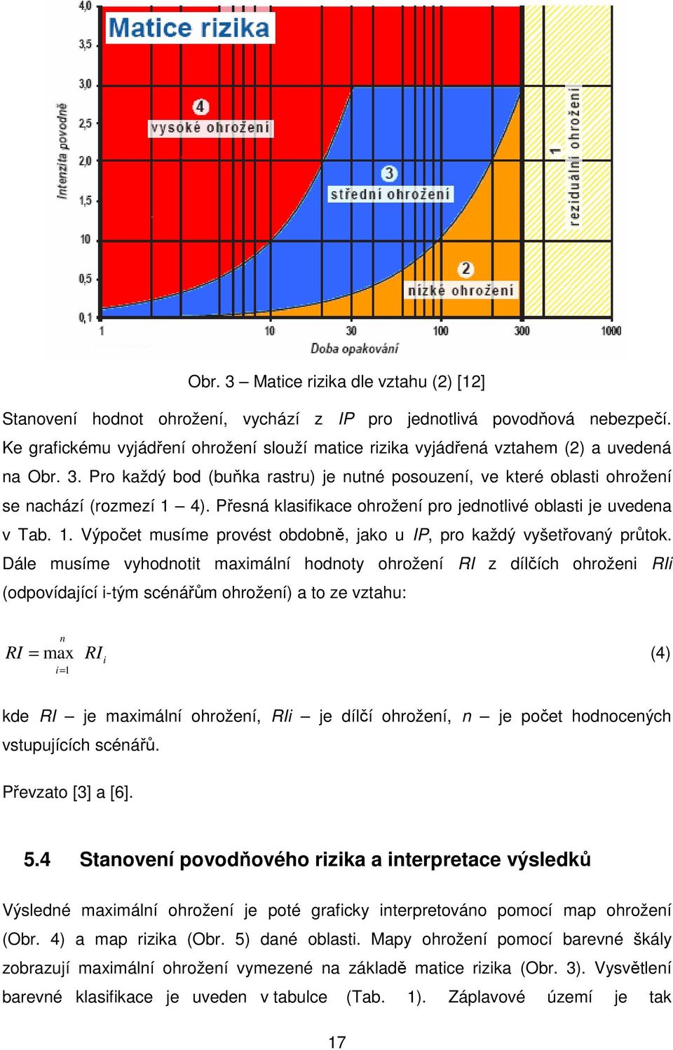 Přesná klasifikace ohrožení pro jednotlivé oblasti je uvedena v Tab. 1. Výpočet musíme provést obdobně, jako u IP, pro každý vyšetřovaný průtok.