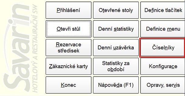 Klikněte v hlavní nabídce Pokladny Savarin na