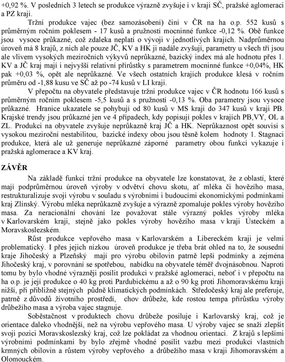 Nadprůměrnou úroveň má 8 krajů, z nich ale pouze JČ, KV a HK ji nadále zvyšují, parametry u všech tří jsou ale vlivem vysokých meziročních výkyvů neprůkazné, bazický index má ale hodnotu přes 1.