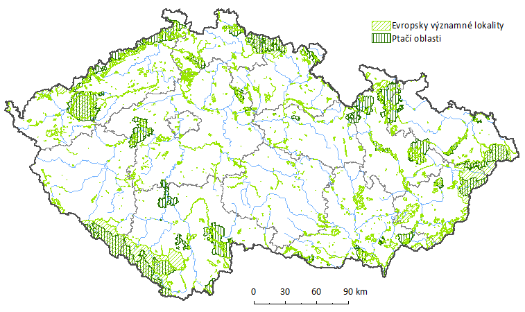 4.2 Natura 2000 V rámci soustavy Natura 2000 (Obr. 4.2.1) bylo v ČR v roce 2014 evidováno 41 ptačích oblastí. Celkově zaujímaly plochu 703 430 ha, tj. 8,9 % z celkové rozlohy republiky.