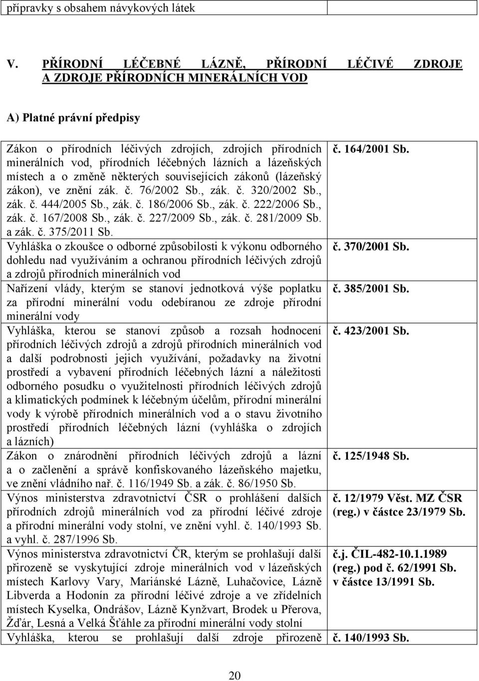 léčebných lázních a lázeňských místech a o změně některých souvisejících zákonů (lázeňský zákon), ve znění zák. č. 76/2002, zák. č. 320/2002, zák. č. 444/2005, zák. č. 186/2006, zák. č. 222/2006, zák.