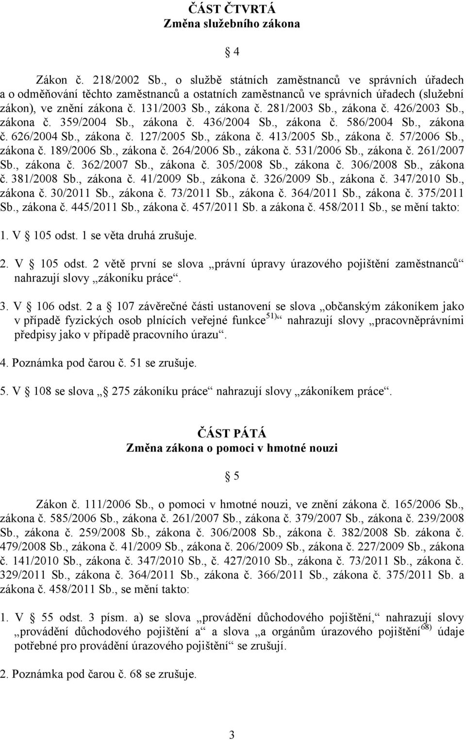 281/2003 Sb., zákona č. 426/2003 Sb., zákona č. 359/2004 Sb., zákona č. 436/2004 Sb., zákona č. 586/2004 Sb., zákona č. 626/2004 Sb., zákona č. 127/2005 Sb., zákona č. 413/2005 Sb., zákona č. 57/2006 Sb.