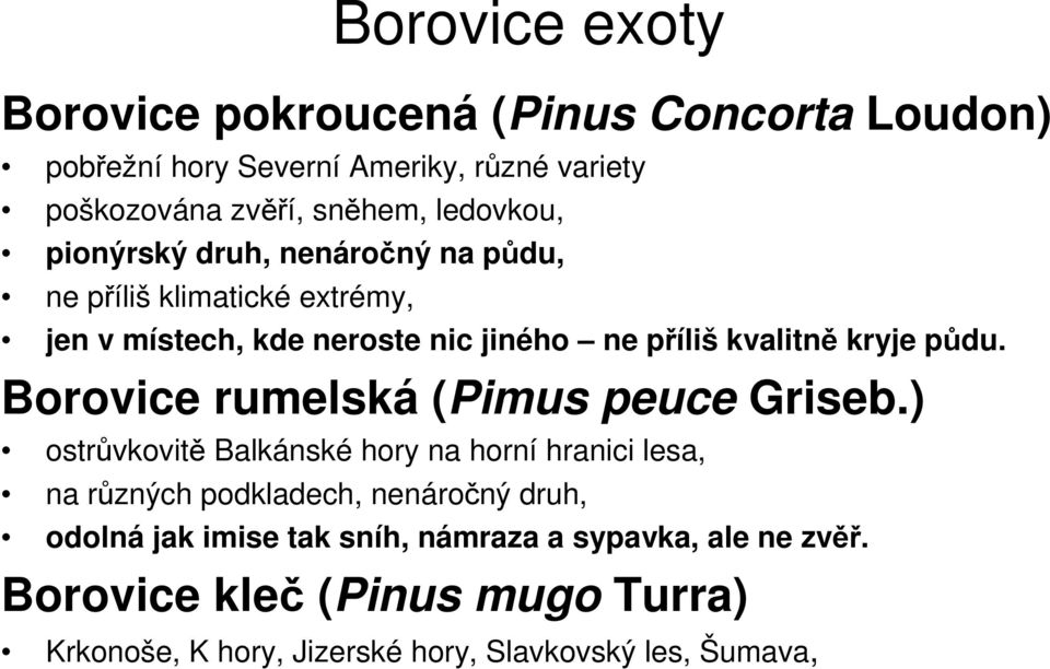 půdu. Borovice rumelská (Pimus peuce Griseb.