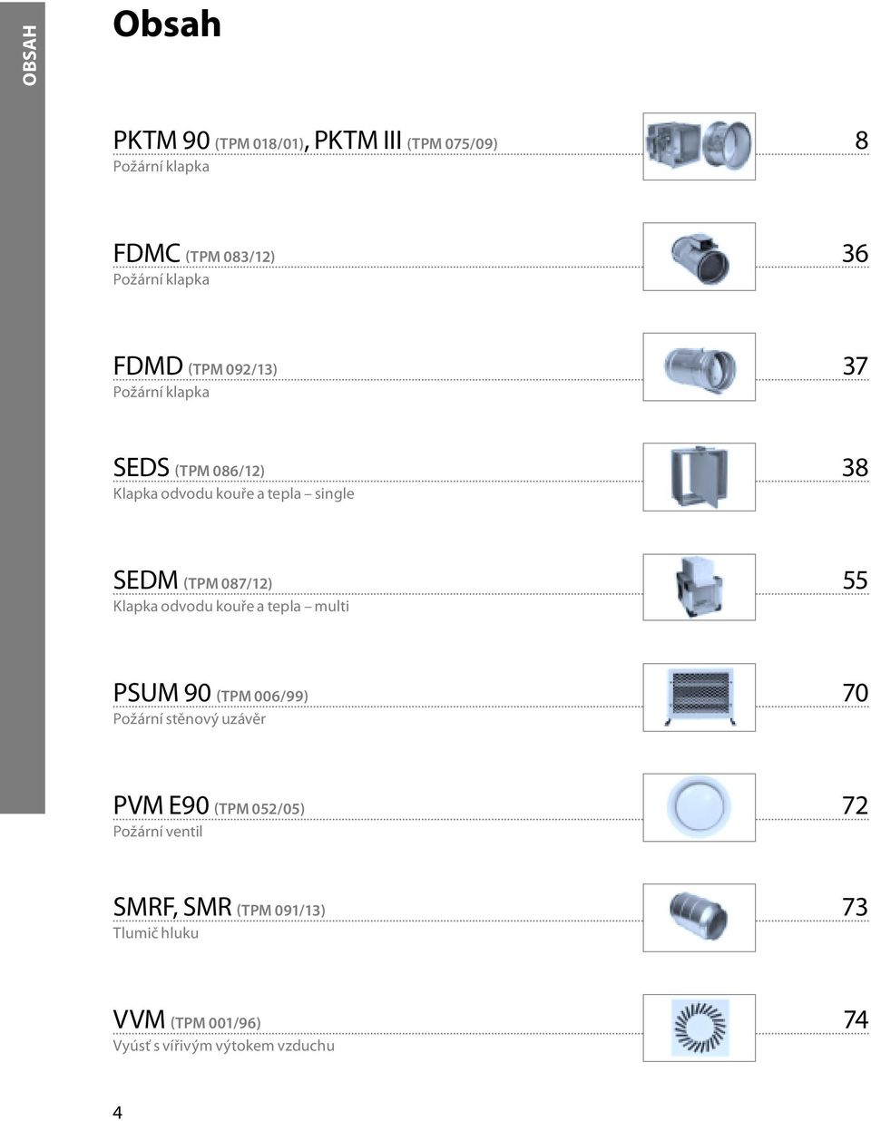 087/12) 55 Klapka odvodu kouře a tepla multi PSUM 90 (TPM 006/99) 70 Požární stěnový uzávěr PVM E90 (TPM