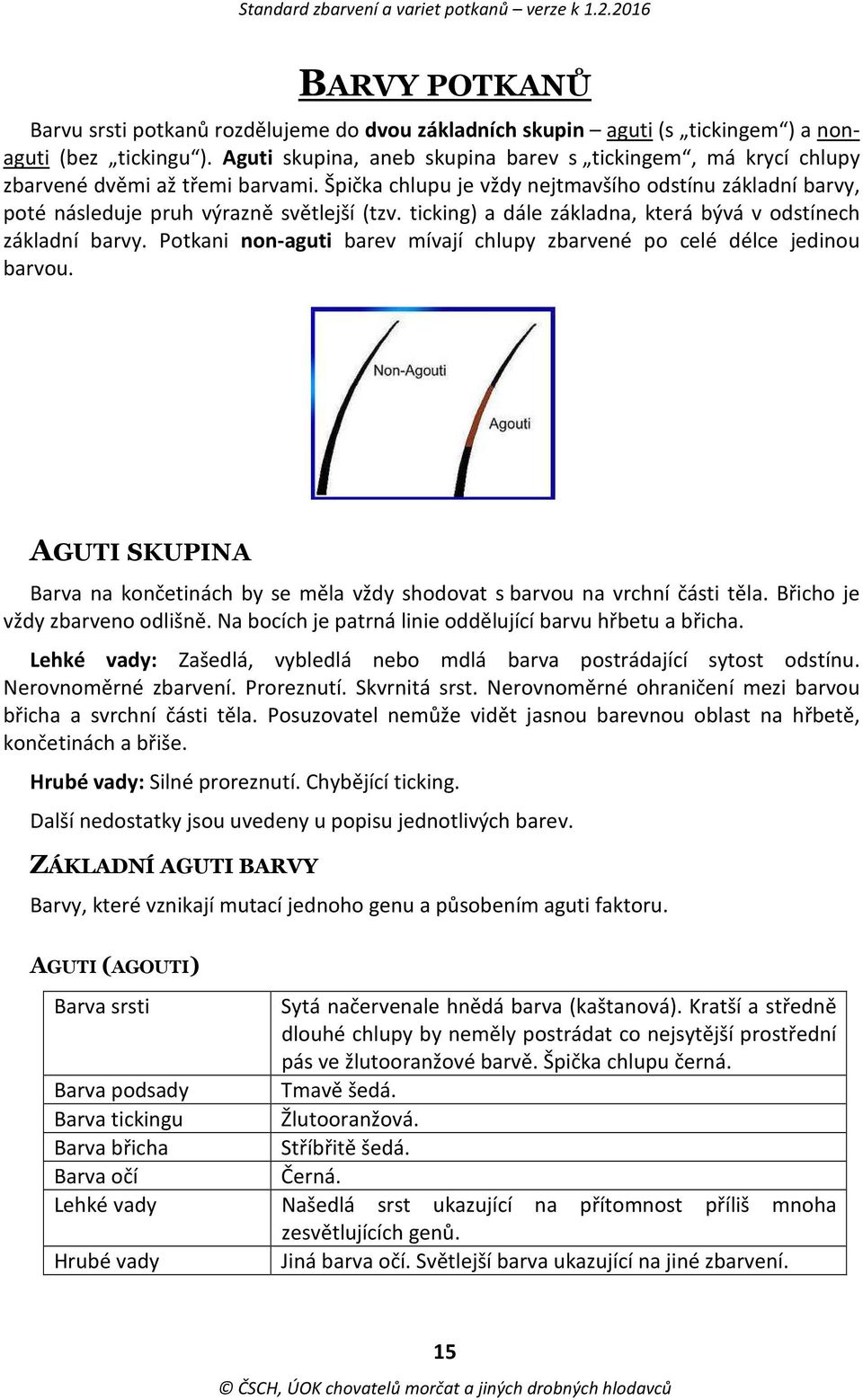 ticking) a dále základna, která bývá v odstínech základní barvy. Potkani non-aguti barev mívají chlupy zbarvené po celé délce jedinou barvou.