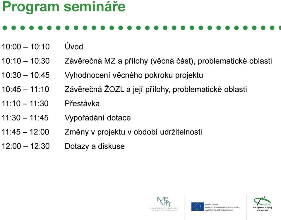 Závěrečná ŽOZL a její přílohy, problematické oblasti 11:10 11:30 Přestávka 11:30 11:45