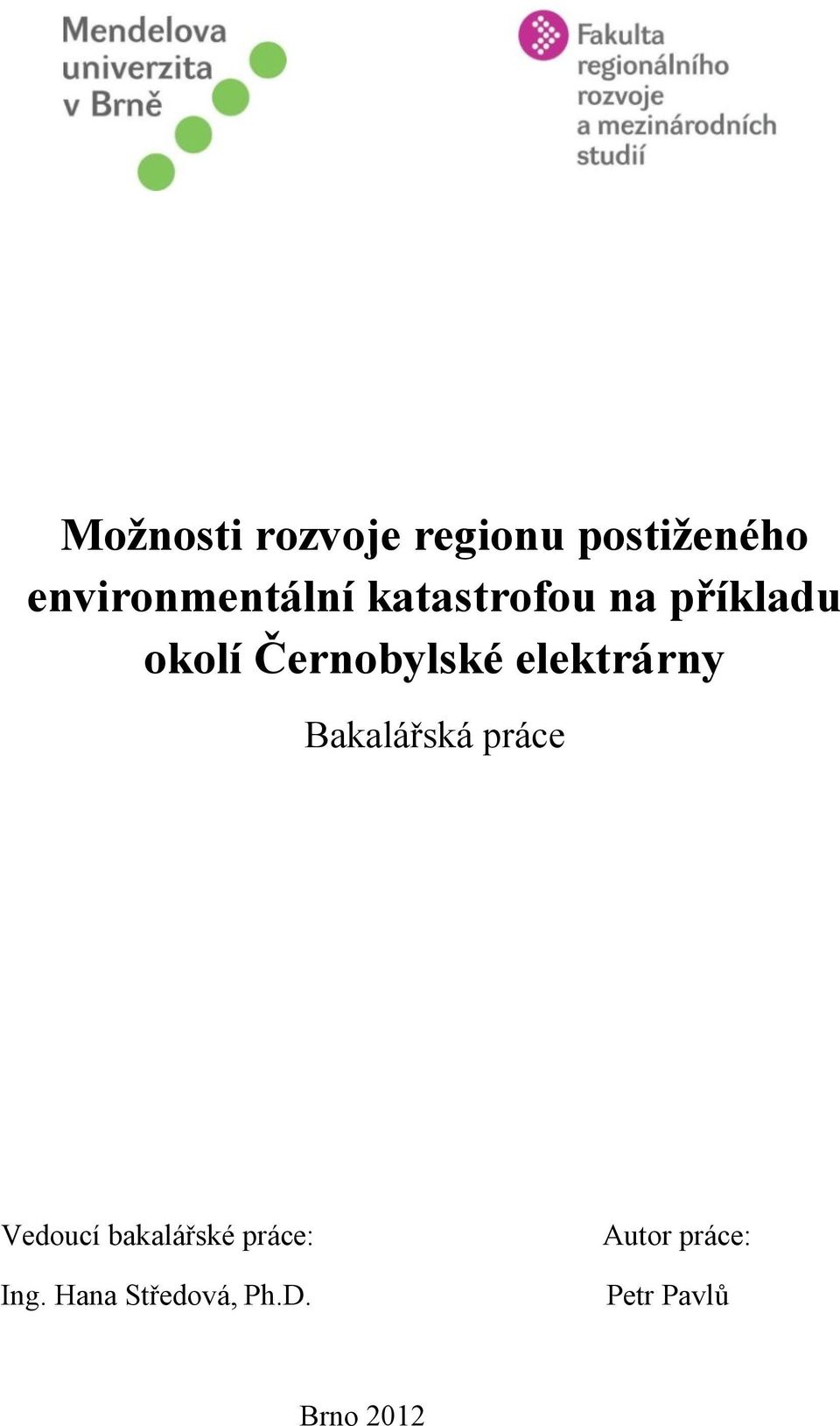 Černobylské elektrárny Bakalářská práce Vedoucí