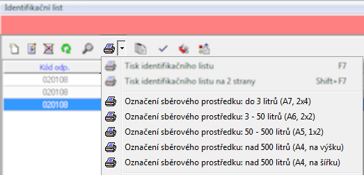 Novinky v tiskové sestavě identifikačního listu ve verzi 8.5.7.2! - Kód odpadu velkým písmem pro lepší přehlednost. - Dodatečný údaj Provozovna pro lepší identifikaci původce / oprávněné osoby.