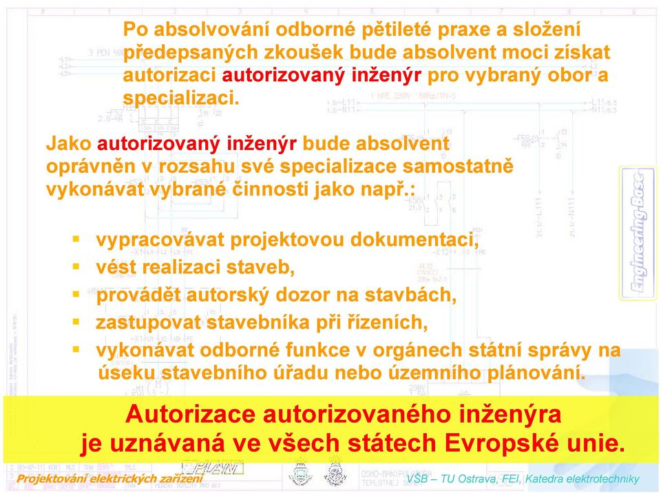 : vypracovávat projektovou dokumentaci, vést realizaci staveb, provádět autorský dozor na stavbách, zastupovat stavebníka při řízeních, vykonávat