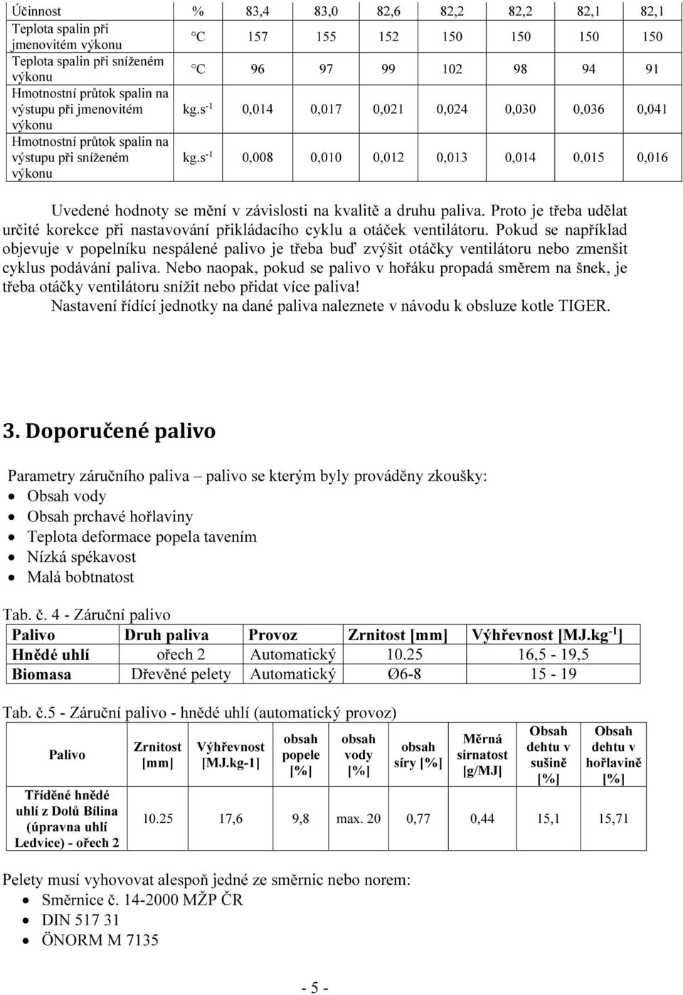 s -1 0,008 0,010 0,012 0,013 0,014 0,015 0,016 Uvedené hodnoty se mění v závislosti na kvalitě a druhu paliva.