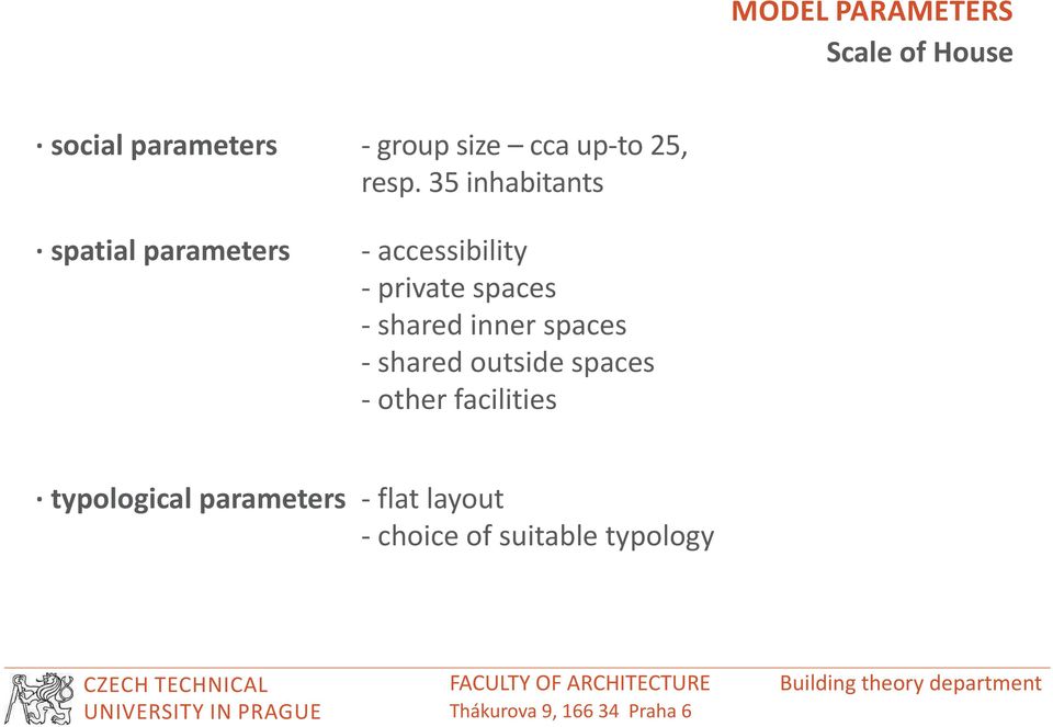 35 inhabitants spatial parameters - accessibility - private spaces -