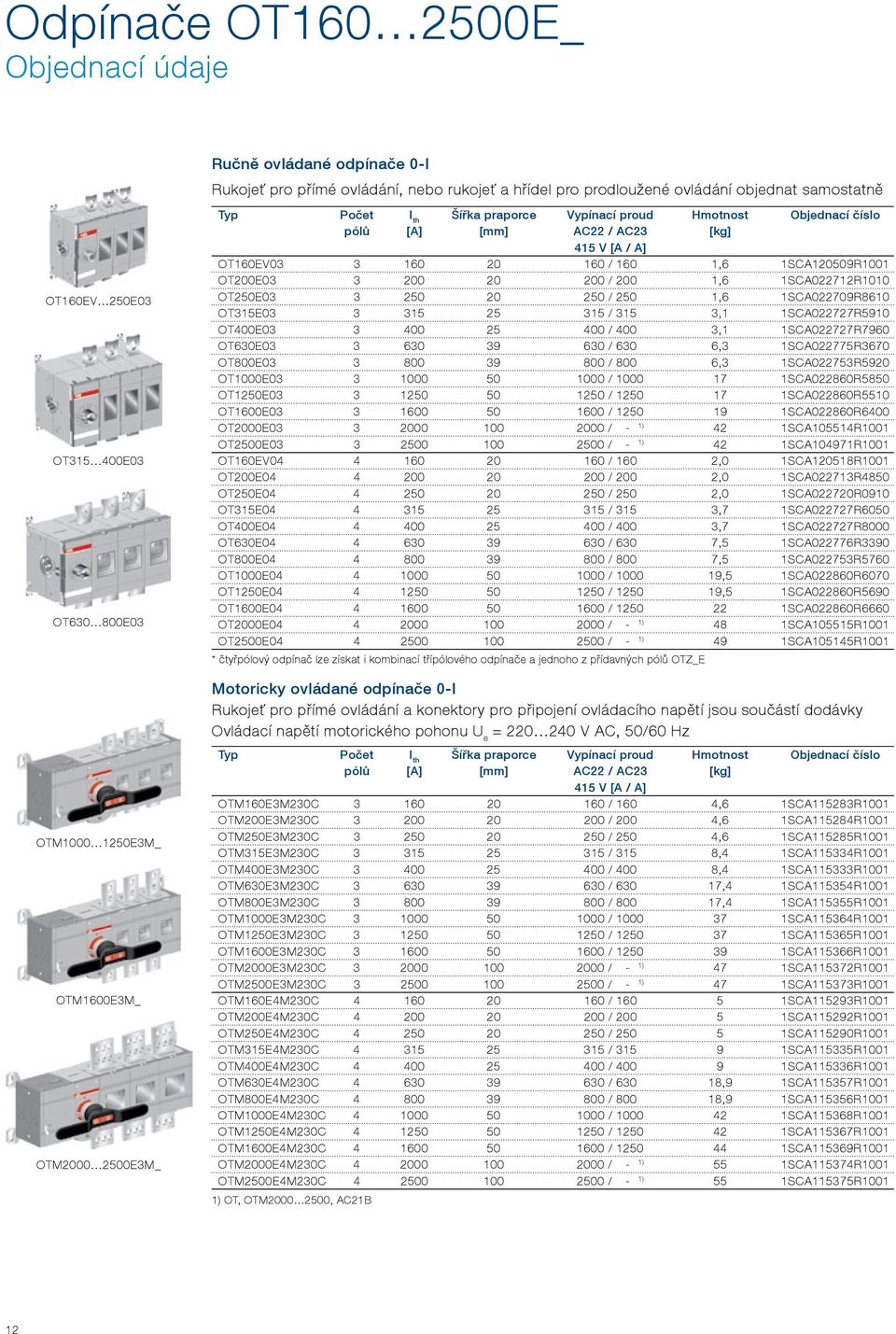 1SCA120509R1001 OT200E03 3 200 20 200 / 200 1,6 1SCA022712R1010 OT250E03 3 250 20 250 / 250 1,6 1SCA022709R8610 OT315E03 3 315 25 315 / 315 3,1 1SCA022727R5910 OT400E03 3 400 25 400 / 400 3,1