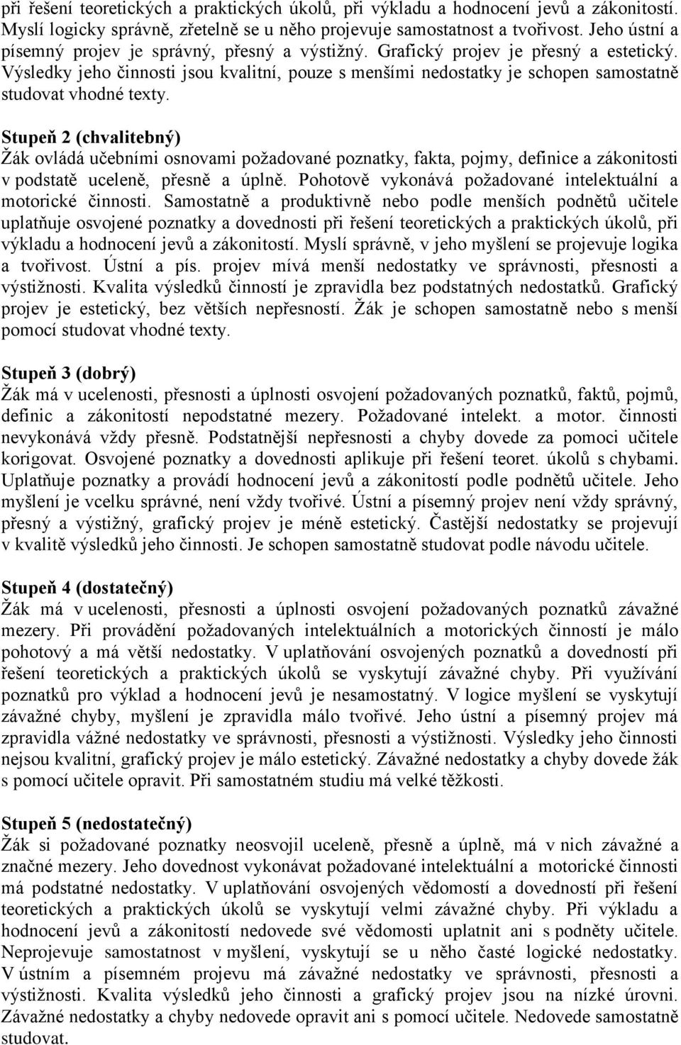 Výsledky jeho činnosti jsou kvalitní, pouze s menšími nedostatky je schopen samostatně studovat vhodné texty.