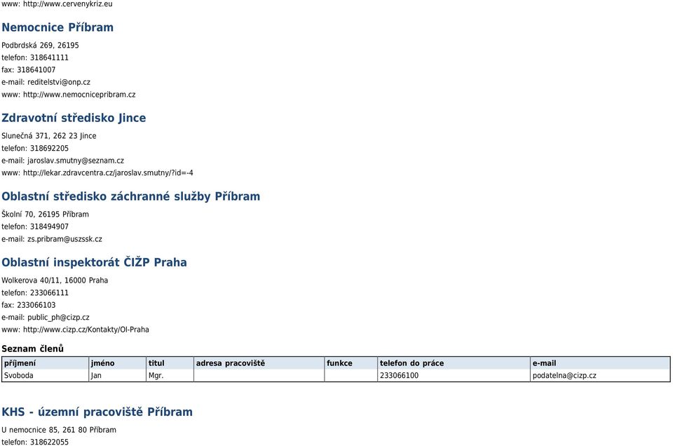 id=-4 Oblastní středisko záchranné služby Příbram Školní 70, 26195 Příbram telefon: 318494907 e-mail: zs.pribram@uszssk.