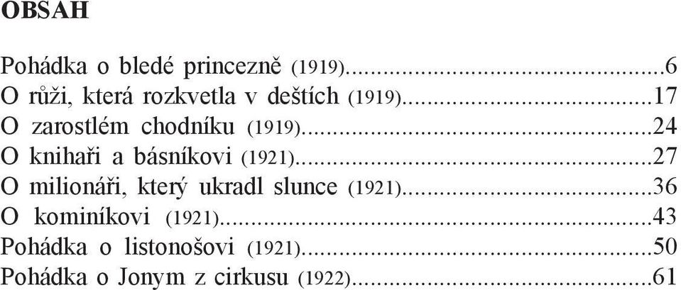 ..17 O zarostlém chodníku (1919)...24 O knihaři a básníkovi (1921).