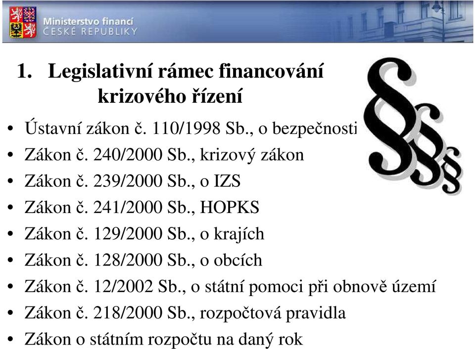 241/2000 Sb., HOPKS Zákon č. 129/2000 Sb., o krajích Zákon č. 128/2000 Sb., o obcích Zákon č.