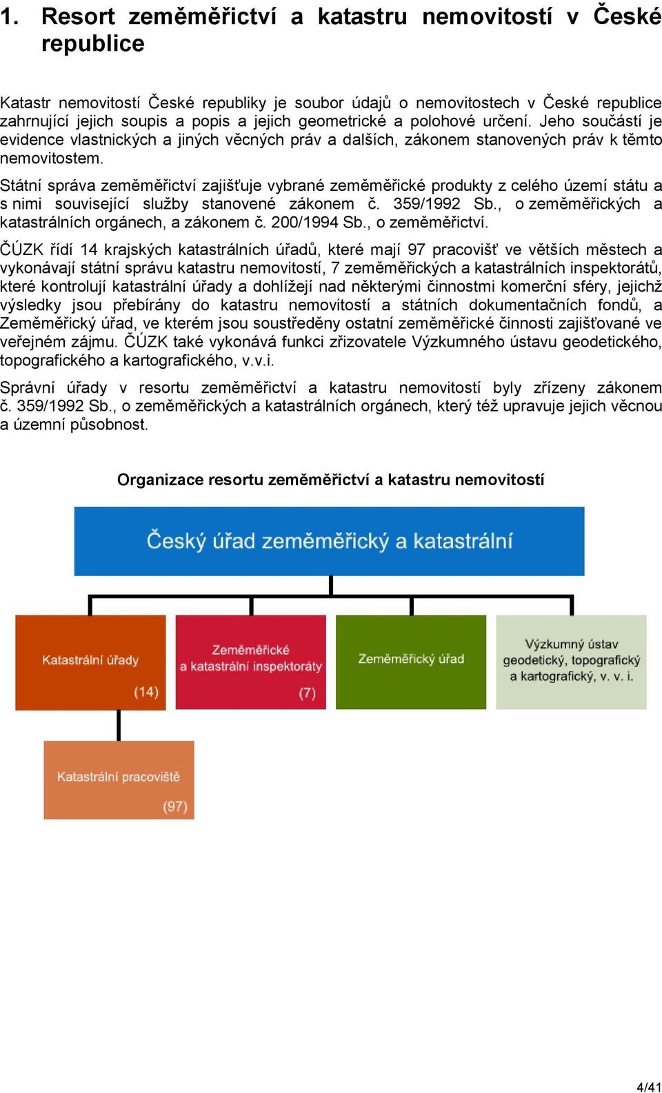 Státní správa zeměměřictví zajišťuje vybrané zeměměřické produkty z celého území státu a s nimi související služby stanovené zákonem č. 359/1992 Sb.