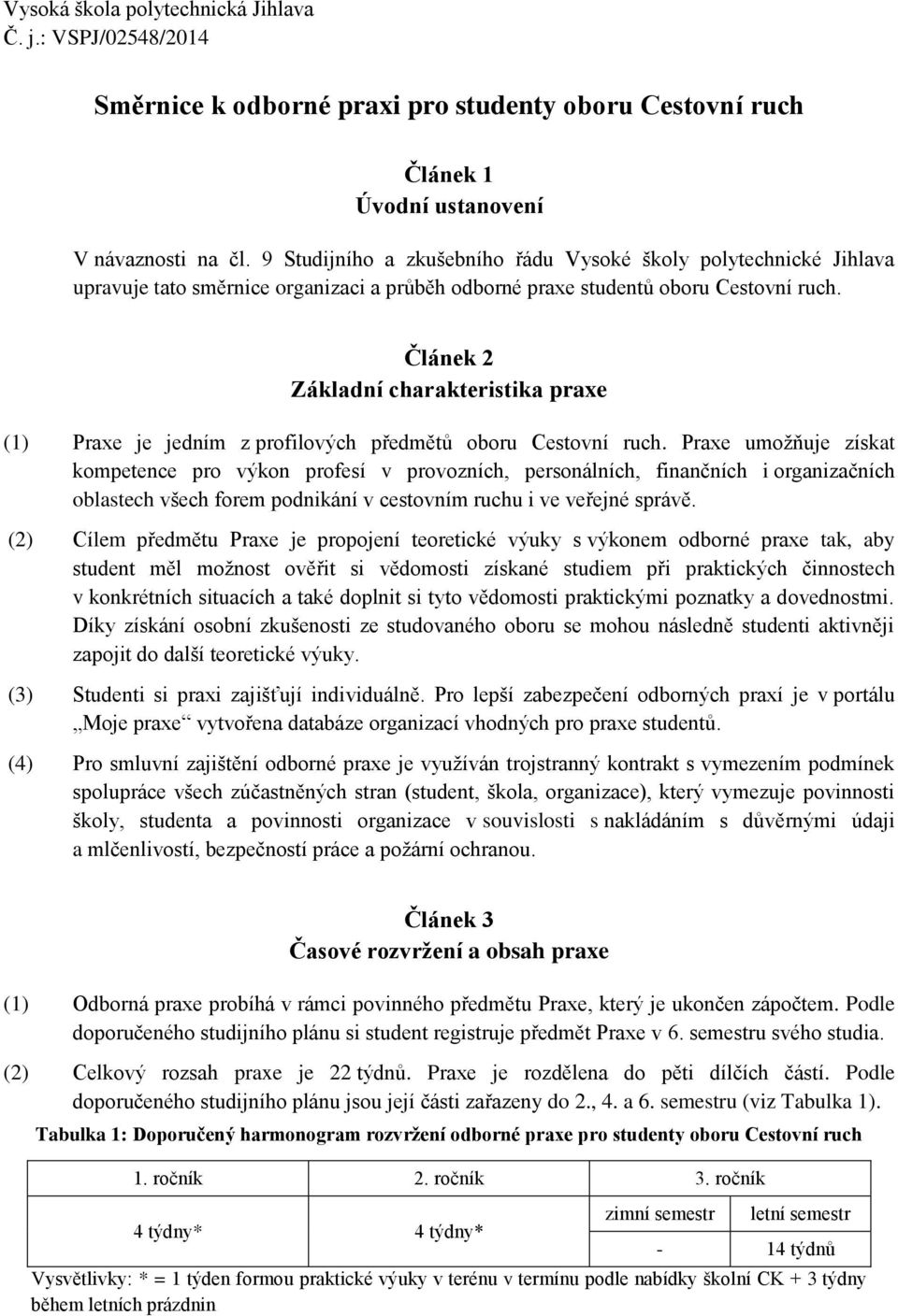 Článek 2 Základní charakteristika praxe (1) Praxe je jedním z profilových předmětů oboru Cestovní ruch.