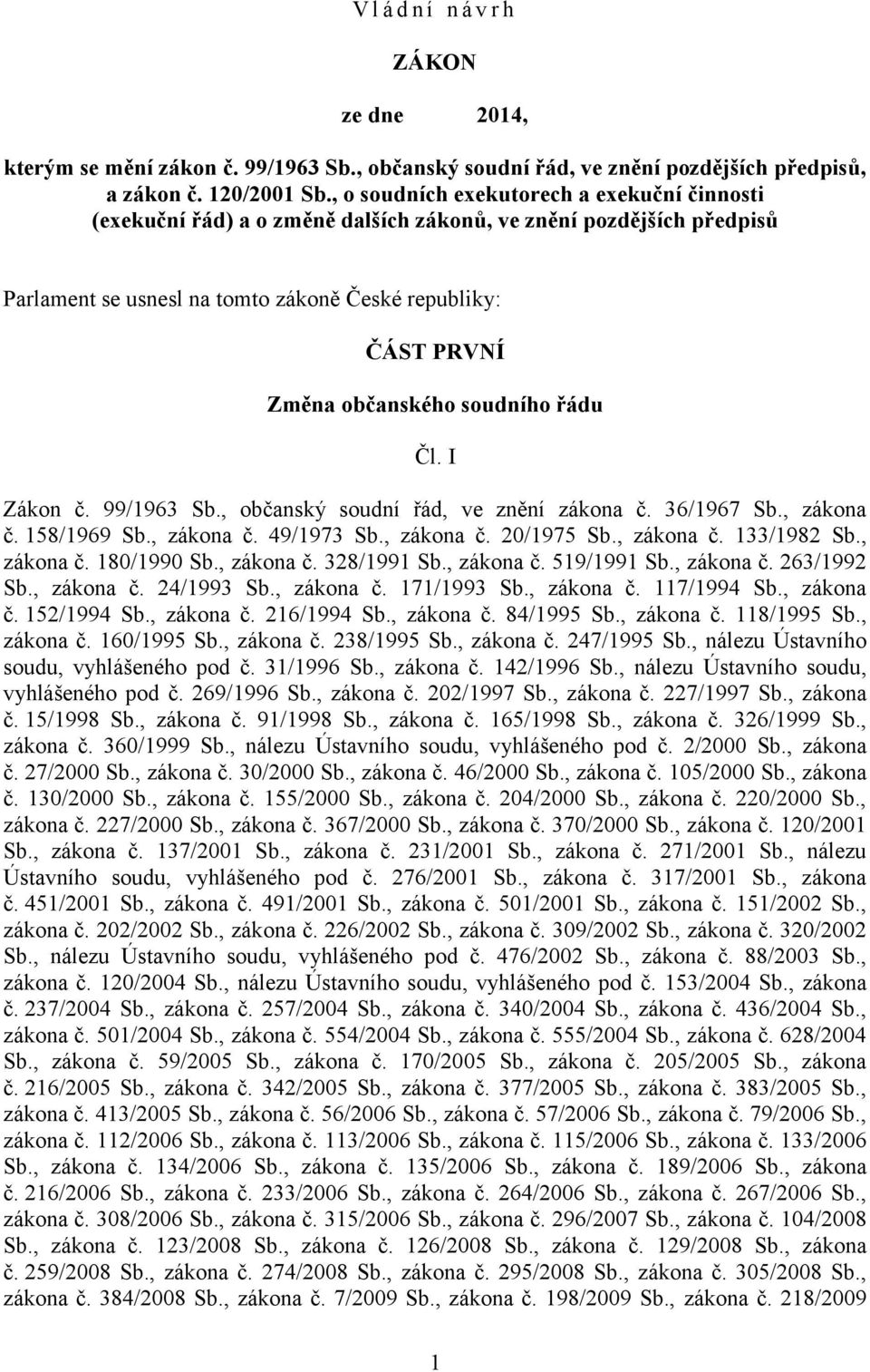 soudního řádu Čl. I Zákon č. 99/1963 Sb., občanský soudní řád, ve znění zákona č. 36/1967 Sb., zákona č. 158/1969 Sb., zákona č. 49/1973 Sb., zákona č. 20/1975 Sb., zákona č. 133/1982 Sb., zákona č. 180/1990 Sb.