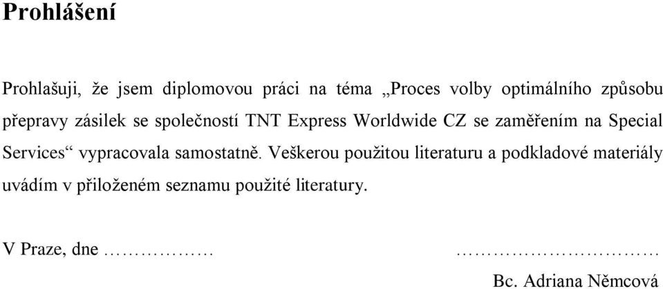 Special Services vypracovala samostatně.