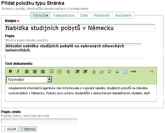 3.12 Vložení stránky 1. z nabídky přidat novou položku vyberte objekt stránka 2.