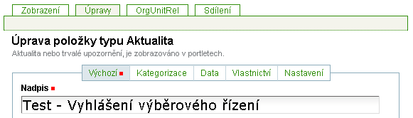 3.19 Další vlastnosti objektů Kategorizace (klíčová slova) objektu lze přiřadit kategorie pro potřeby vyhledávání nebo filtrování objektů (nové mohou vkládat jen Administrátoři) Data