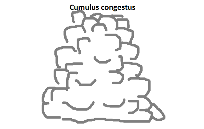 vývoj oblaku se Cumulus mediocris rozpadá na oblaky tvaru fractus. Při dostatečné konvekci však může Cu med dále růst. Cumulus congestus Obr. 2.