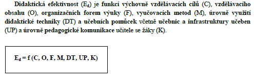 DIDAKTICKÁ EFEKTIVNOST - účelné a účinné fungování didaktického systému Výuka je didakticky efektivní, pokud se dosáhne