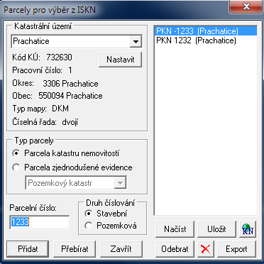 v kresbě. Vytvoření souboru pro zaslání ţádosti o data na KÚ se pak provede tlačítkem Export, kdy se vyexportuje soubor ve formátu CSV. Obr.