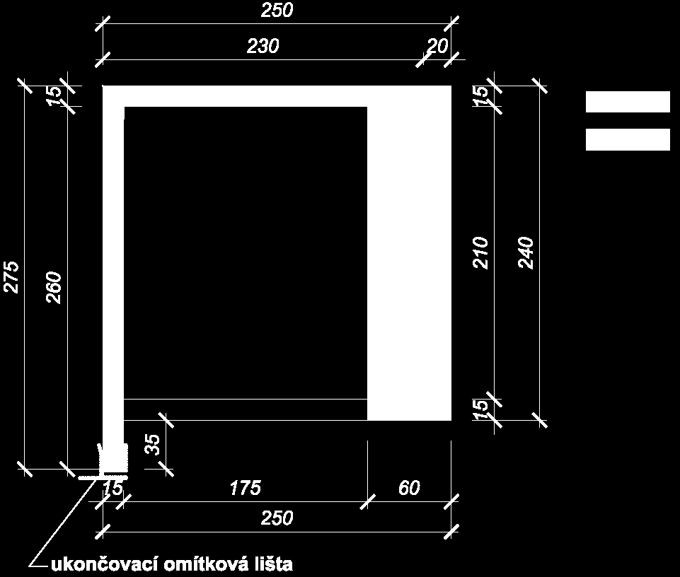 30 omítka 270 255 výška pro žaluzie 260 mm Roletožaluziová schránka Porotherm Vario UNI Řešení: (příčný řez) požadovaný prostor: šířka pro rolety 175 mm ukončovací omítková lišta pevná lišta pro