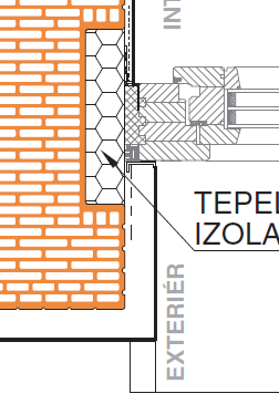 komprimační páskou tepelná izolace XPS vložená do koncových cihel pouzdro zapuštěné do vatové cihly s vloženou vodicí